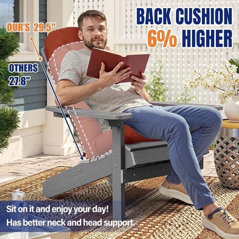 WINSOON 49x20x5 Inch Adirondack Chair Cushion Set of 2, Thickened and High Back Chair Cushion