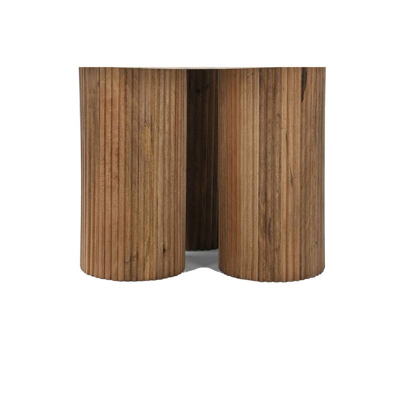 Cid Den Coffee Table, Brown Wood, Round Botticino Marble Top, 27 Inch