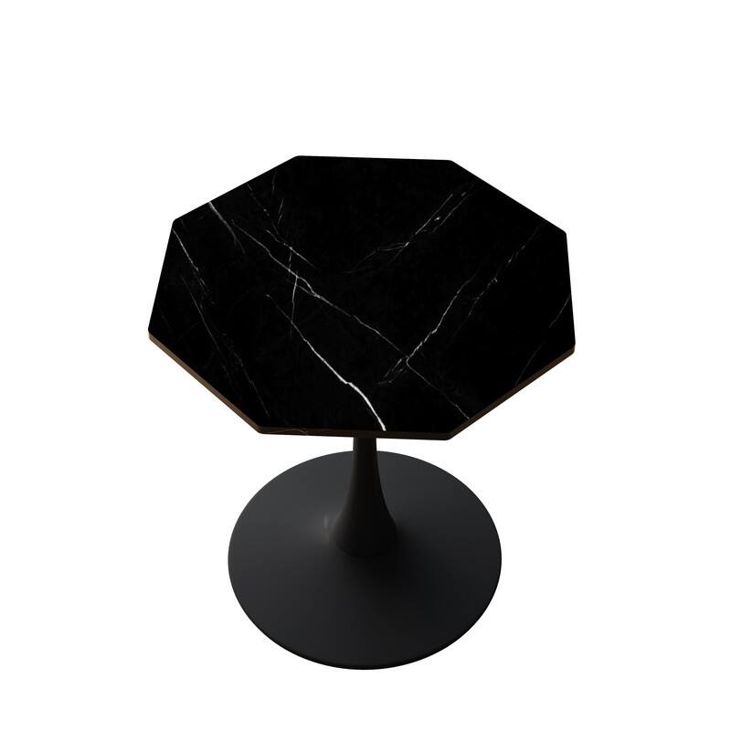 31.5" Modern Octagonal Coffee Table - Printed Black Marble Top & Metal Base