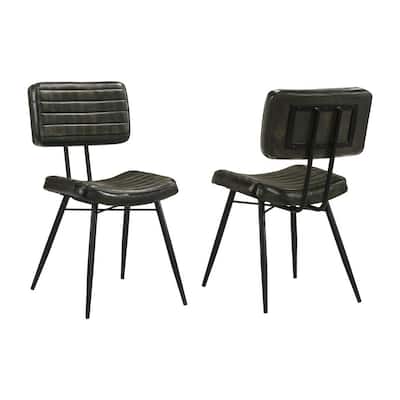 Set of 2 Leather Upholstered Dining Chairs, Espresso and Black