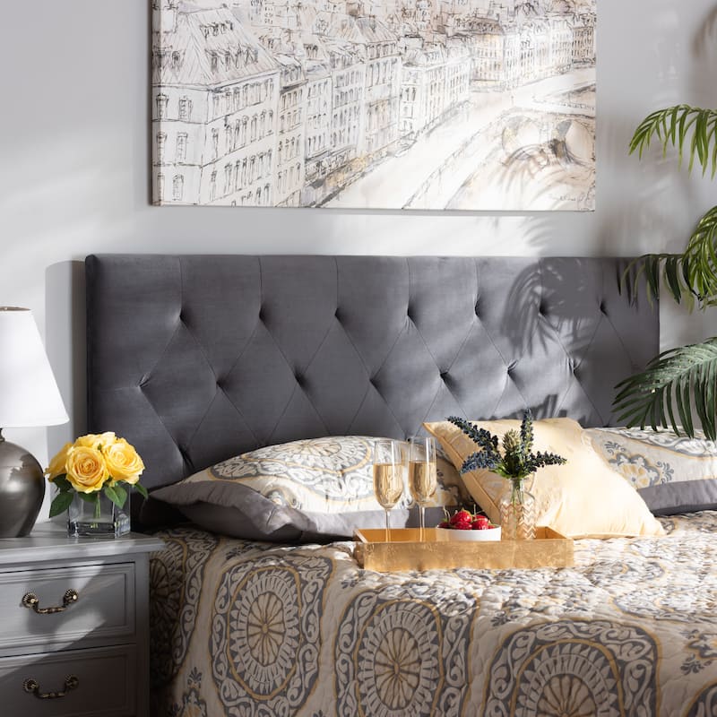 Felix Modern and Contemporary Velvet Upholstered Headboard-Grey