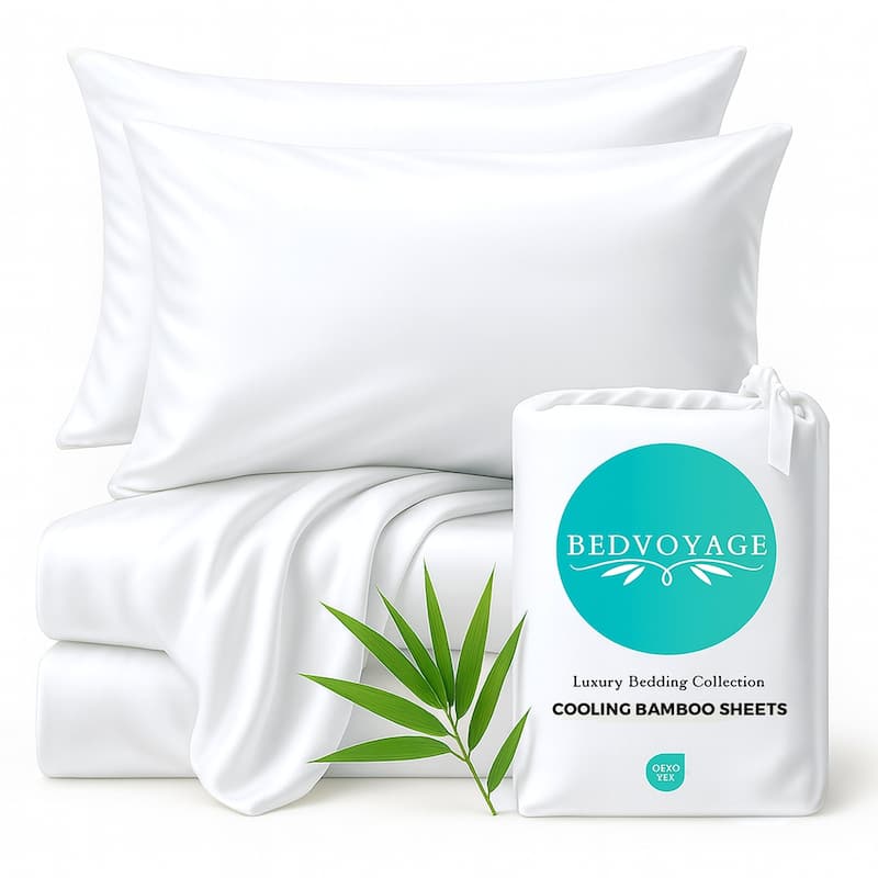 BedVoyage 100% viscose from Bamboo Bed Sheet Set, Split King - White - Full - White