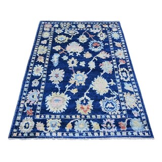 Shahbanu Rugs Air Force Blue, Afghan Oushak with Pop Of Colors Natural ...