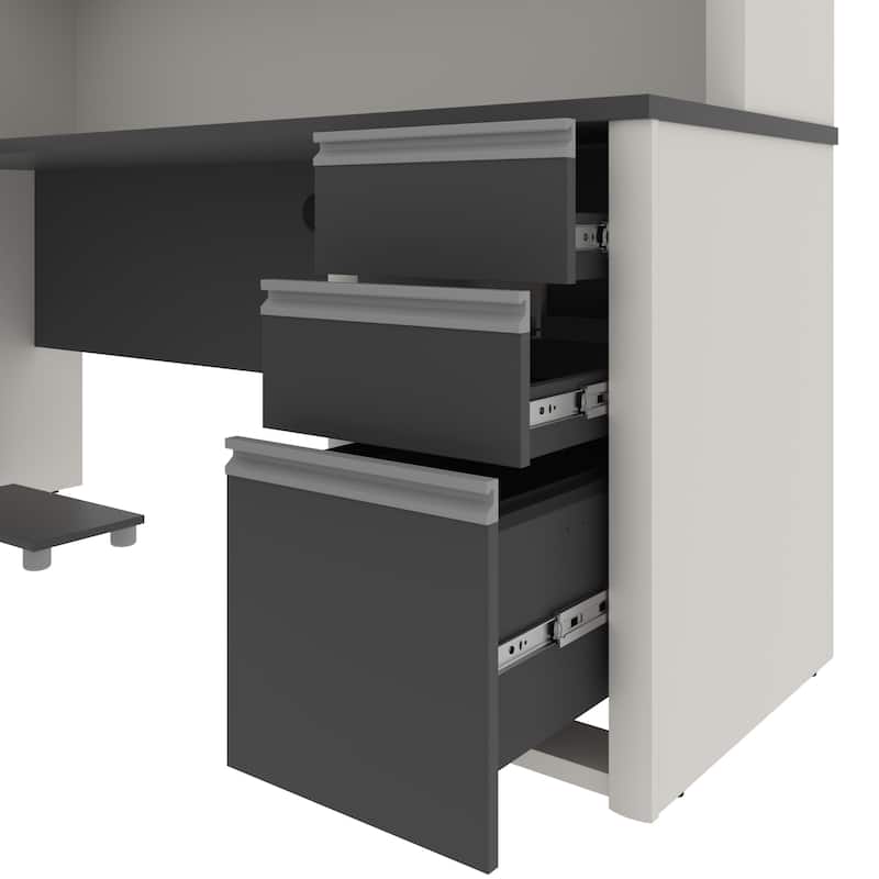 Bestar Connexion 72W L-Shaped Desk with Hutch and Pedestal