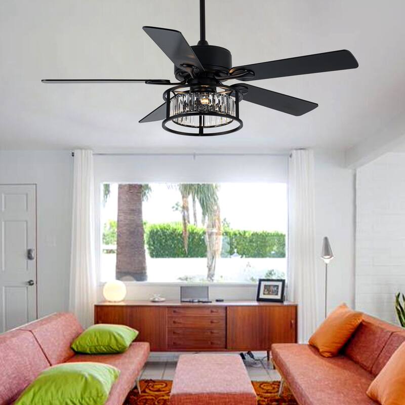Bella Depot 52" Crystal Ceiling Fan with Reversible Blade and Remote Control Silver - 52 Inches
