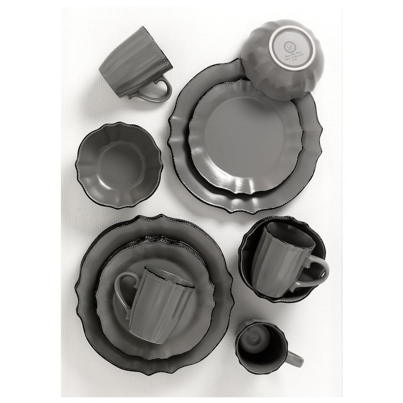 Lorren Home Trends 16 Piece Scalloped Edge Slate Grey Dinnerware