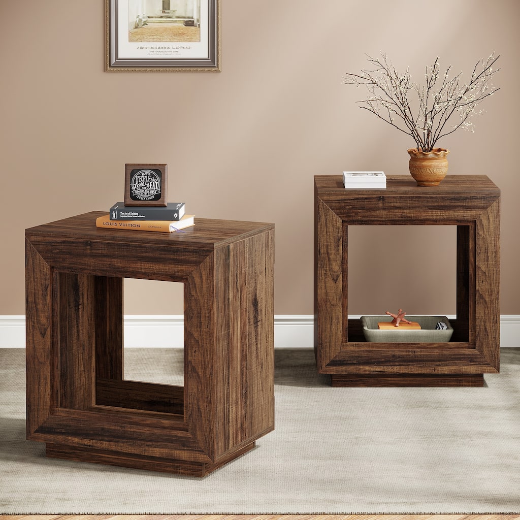 Wood End Table with Storage, Walnut Nightstands for Living Room, Bedroom