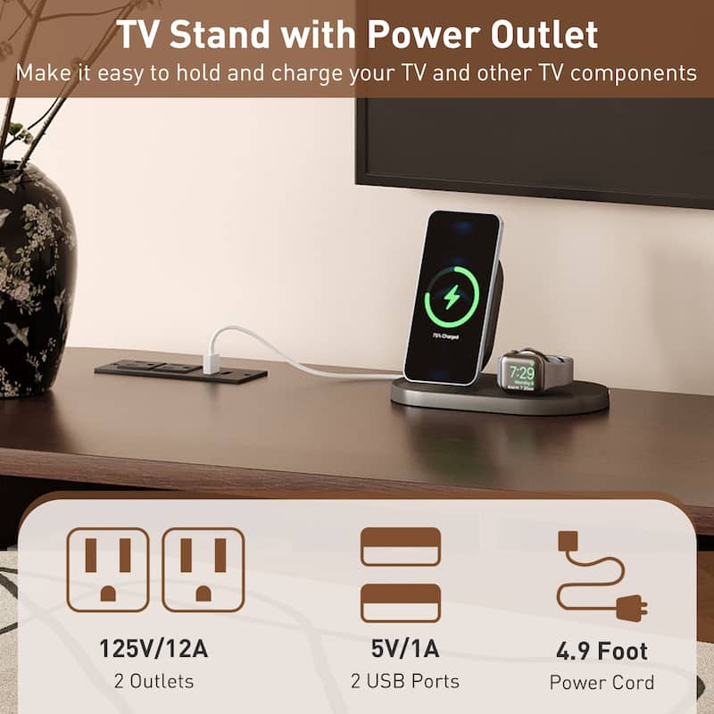 Roomfitters 70" Mid-Century Modern TV Stand with Tambour Doors and Drawers, Entertainment Console with Power Outlet, Walnut