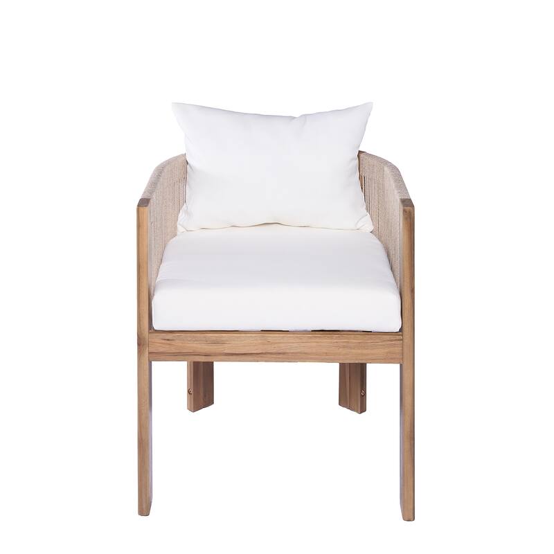 Roomfitters Matera Outdoor Acacia Wood Dining Chairs with Rope Back, Teak Finish and Beige Set of 2
