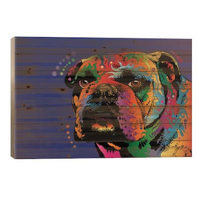 Rainbow Bulldog Print On Wood by Michael Tompsett - Multi-Color