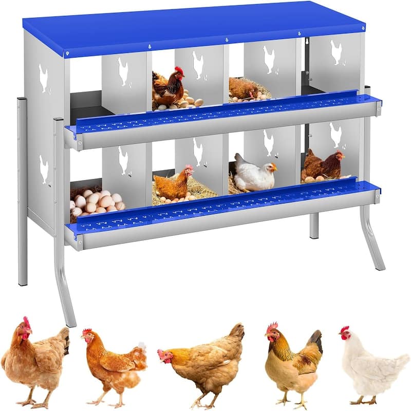 8 Compartment Nesting Box, Chicken Laying Box, with Bracket Legs, Easy to Clean and Install - Blue