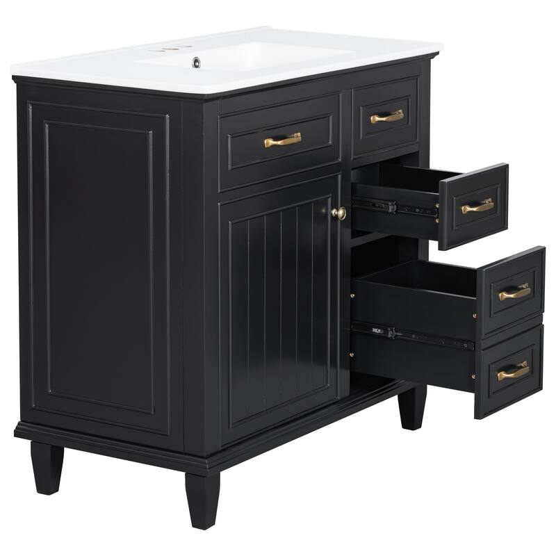 Roomfitters 36" Bathroom Vanity with Sink, Solid Wood Frame, 2 Flip Drawers & Soft-Close Cabinet with Door Rack