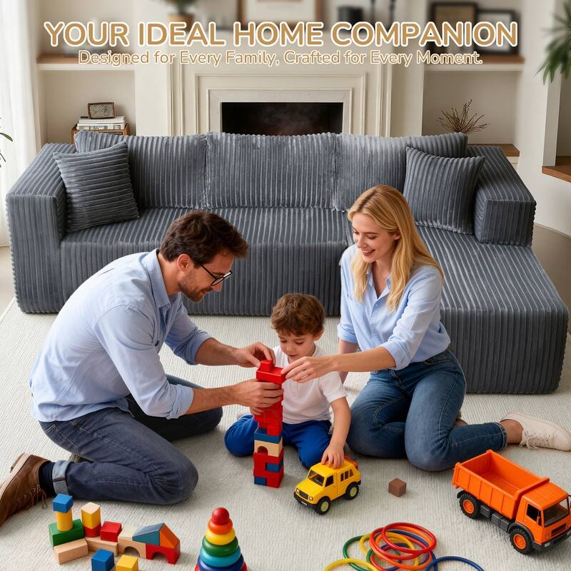 105 in. Wide Square Arm 2-Piece Modern Corduroy Fabric L-Shape Modular Sectional Sofa