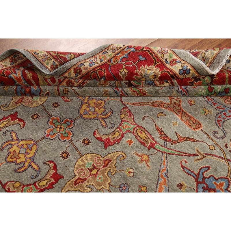 Vegetable Dye Ziegler Area Rug Handmade Green Floral Wool Carpet - 7'11" x 9'10"