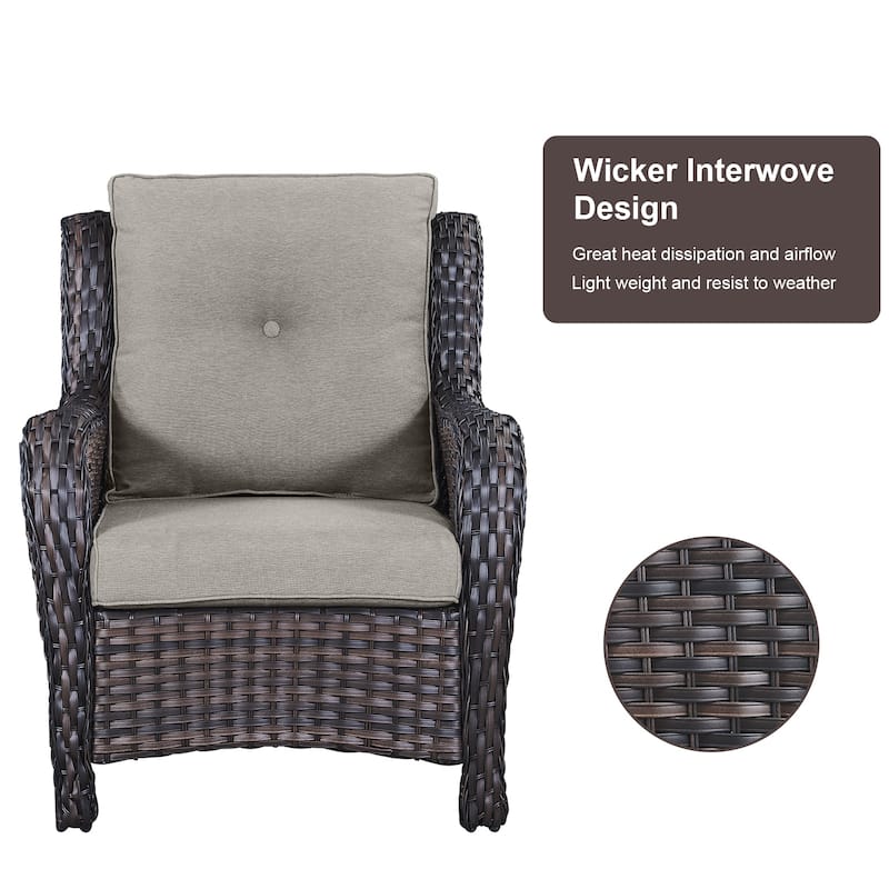 Outdoor Wicker High Back Club Chair with Cushions (Set of 2)
