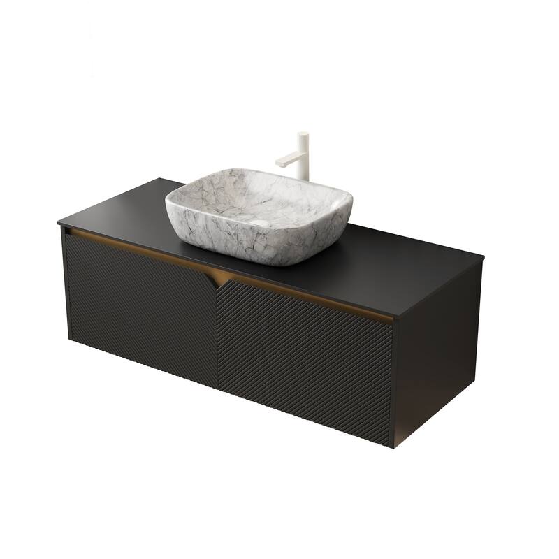 30"/36"/48" Floating Bathroom Vanity with Vessel Sink, Wall Mounted Sintered Stone Countertop Bathroom Storage Cabinet