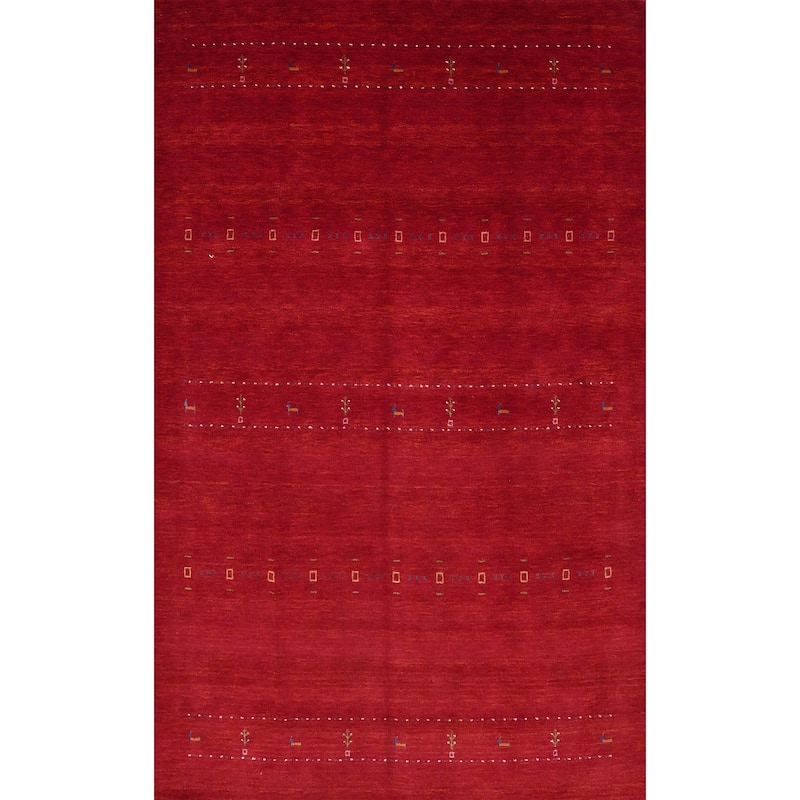Hand Knotted Oriental 100% Wool Carpet Tribal Animal Pictorial Red Gabbeh Area Rug - 10' 0'' X 6' 9''