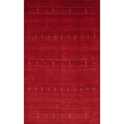 Hand Knotted Oriental 100% Wool Carpet Tribal Animal Pictorial Red Gabbeh Area Rug - 10' 0'' X 6' 9''