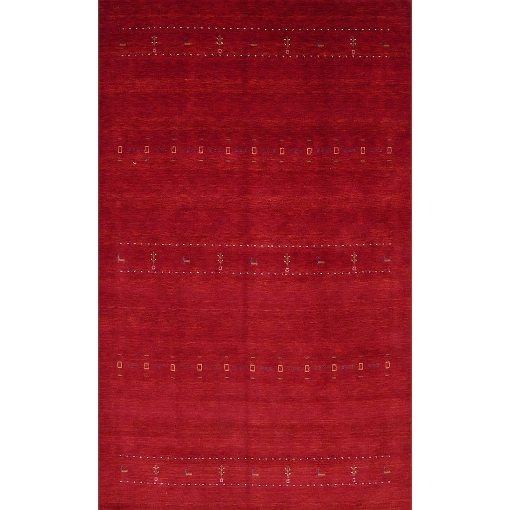 Hand Knotted Oriental 100% Wool Carpet Tribal Animal Pictorial Red Gabbeh Area Rug - 10' 0'' X 6' 9''