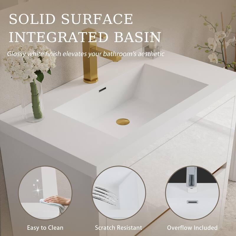 Wall-Mounted Bathroom Vanity with Stone Resin Top