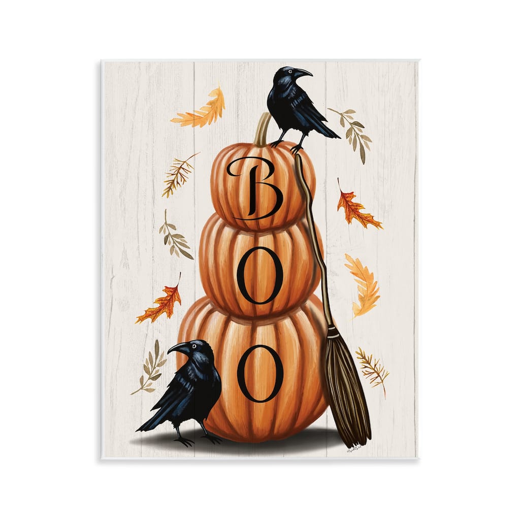 Stupell Boo Crows & Pumpkins Wall Plaque Art Design By Elizabeth Tyndall