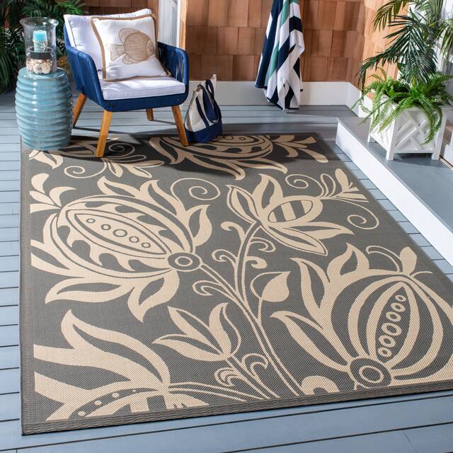 SAFAVIEH Courtyard Leatrice Indoor/ Outdoor Patio Backyard Rug - 2'7" x 5' - Grey/Natural