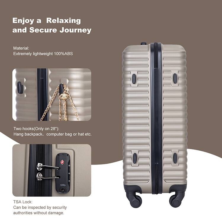 Durable 3-Piece ABS Luggage Set, Carry-On 20", Check-In 24" & 28" with Spinner Wheels