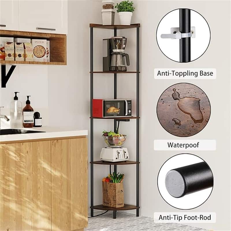 5 Tier Corner Shelf Stand - 12.2"D x 12.2"W x 64.9"H