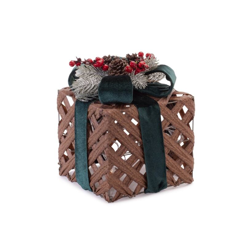 LED Lighted Woven Present with Bow Christmas Decorations - 13" - Set of 3