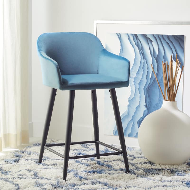 SAFAVIEH Lillia 24-inch Counter Stool - 21" x 20.5" x 34.2" - 21Wx21Dx25H - Denim Blue/Black