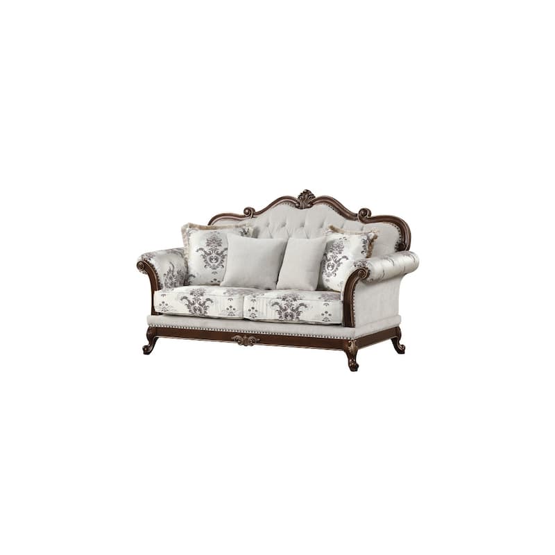 Traditional Style Button Tufted Loveseat Ivory
