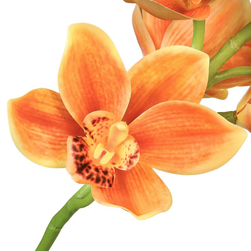 Set of 2 Large Orange Artificial Cymbidium Orchid Flower Stem Spray 31in - 31" L x 7" W x 7" DP