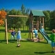 preview thumbnail 9 of 7, EROMMY 4-in-1 Wooden Swing Set – Backyard Playset w/ Slide, Climbing Wall, 2 Swings & Blackboard | Safe Outdoor Fun for Kids
