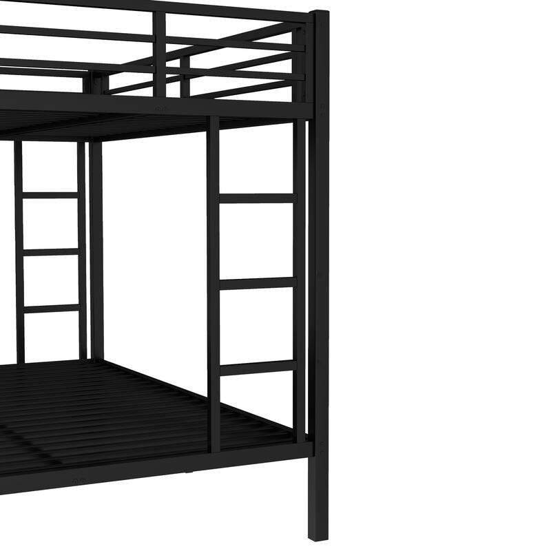 Metal Bunk Bed Frame with Safety Guardrail, Heavy Duty Metal Slat Support, Noise Free