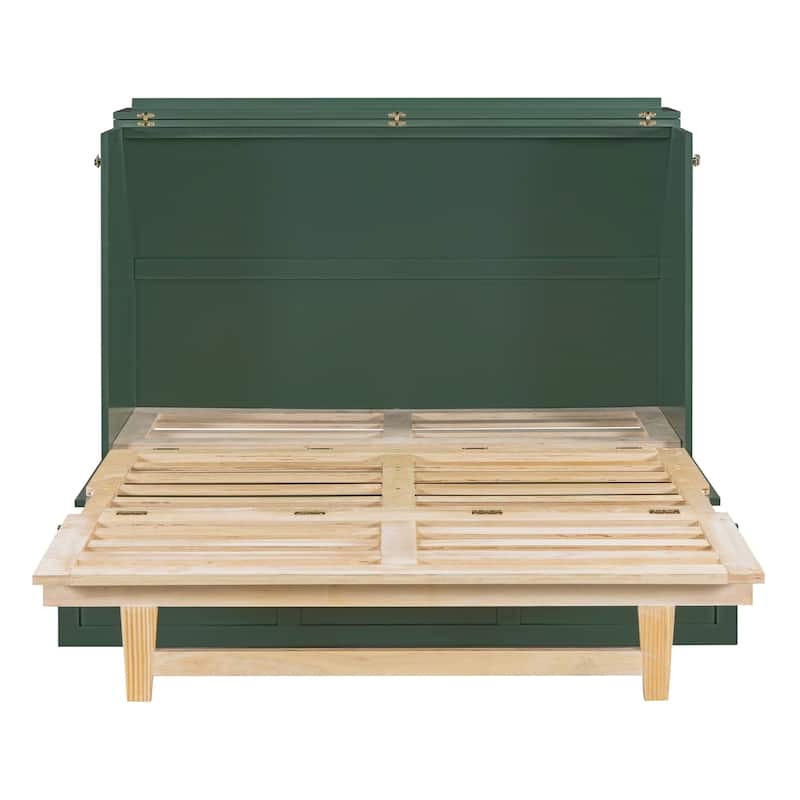 Full Size Wooden Murphy Bed with Large Drawers