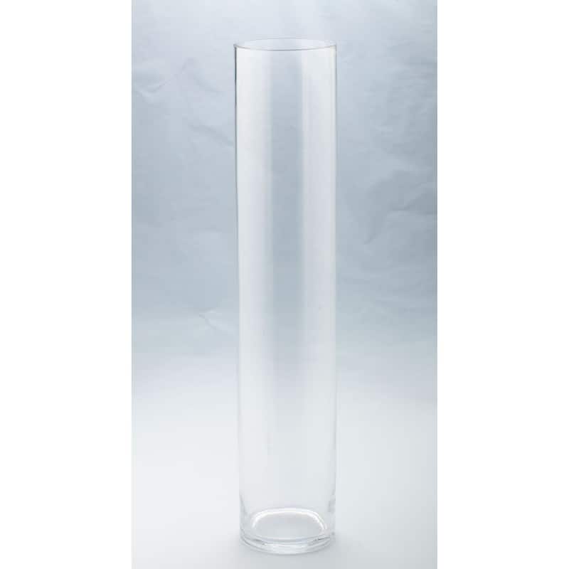 30" Clear Cylindrical Hand Blown Glass Vase
