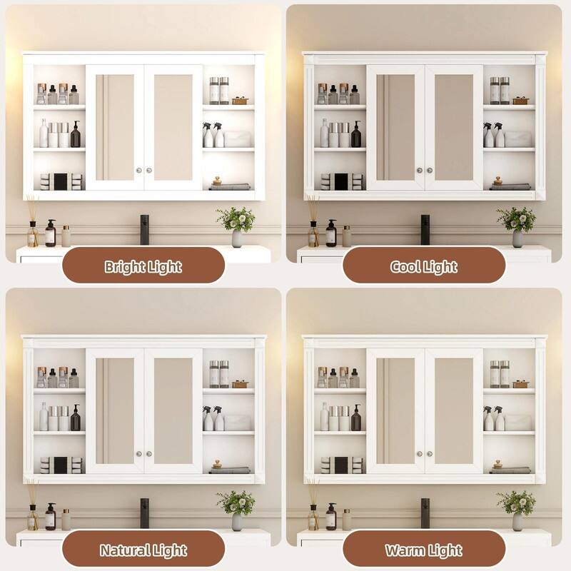 47-Inch Bathroom Mirror Cabinet with Storage, Adjustable Shelf, Open Shelves