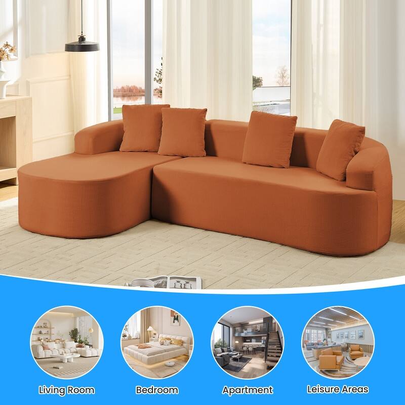 Mixoy 99inch Chenille L Shape Sectional Sofa with Curved Chaise,Modern Cloudy 3 Seater Sofa - 99.2''*59.1''*26.4''