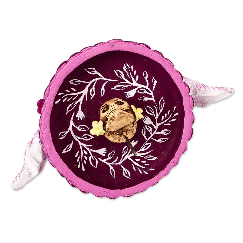 Novica Handmade La Catrina Violeta Ceramic Sculpture