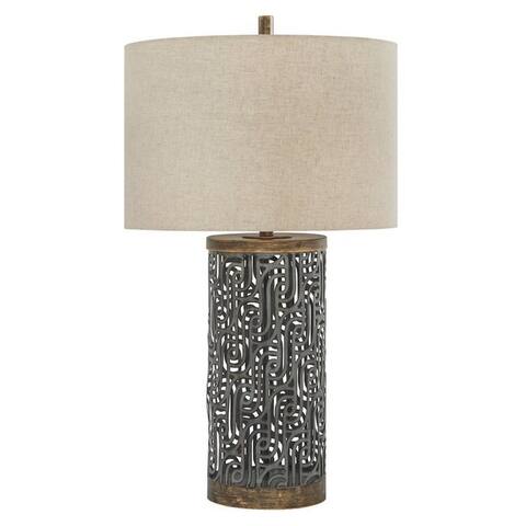 150 Watt Metal Body Table Lamp with Network Design, Gray and Beige - 29.38 H x 16.63 W x 16.63 L Inches