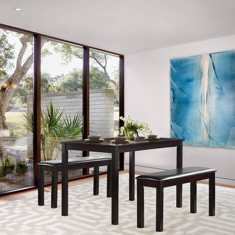3-piece Bar Pub Dining Table Set with 2 Benches for 4 People