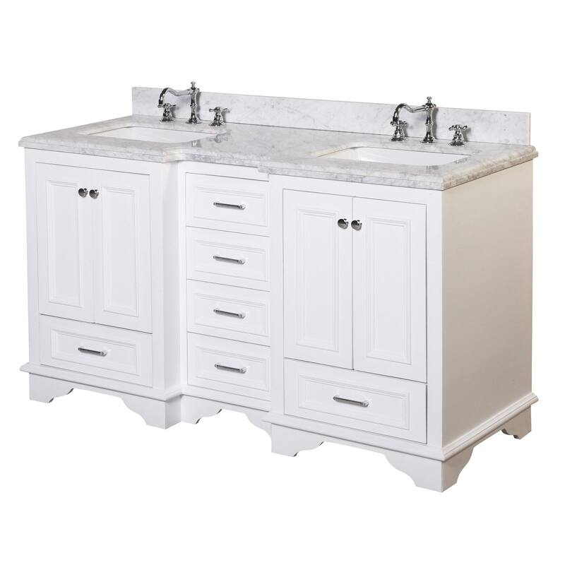 KitchenBathCollection Nantucket 60" Double Bathroom Vanity with Carrara Marble Top