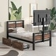 preview thumbnail 3 of 11, Twin Platform Bed w/ Headboard and Footboard, Platform Bed Frame w/ 2 Storage Drawers and Rotatable TV Stand for Bedroom, Black