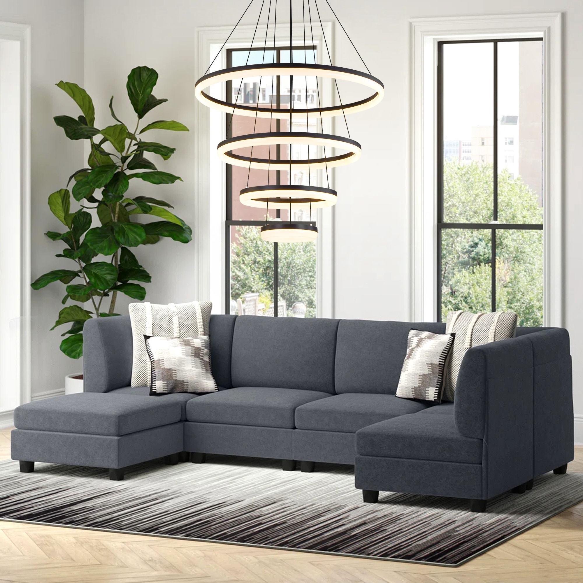3 4 Light Tiered Ring Unique Modern Black Integrated LED