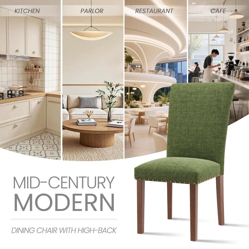 Upholstered Parsons Dining Chairs Set of 2/4/6, Fabric Dining Room Kitchen Side Chair with Nailhead Trim and Wood Legs
