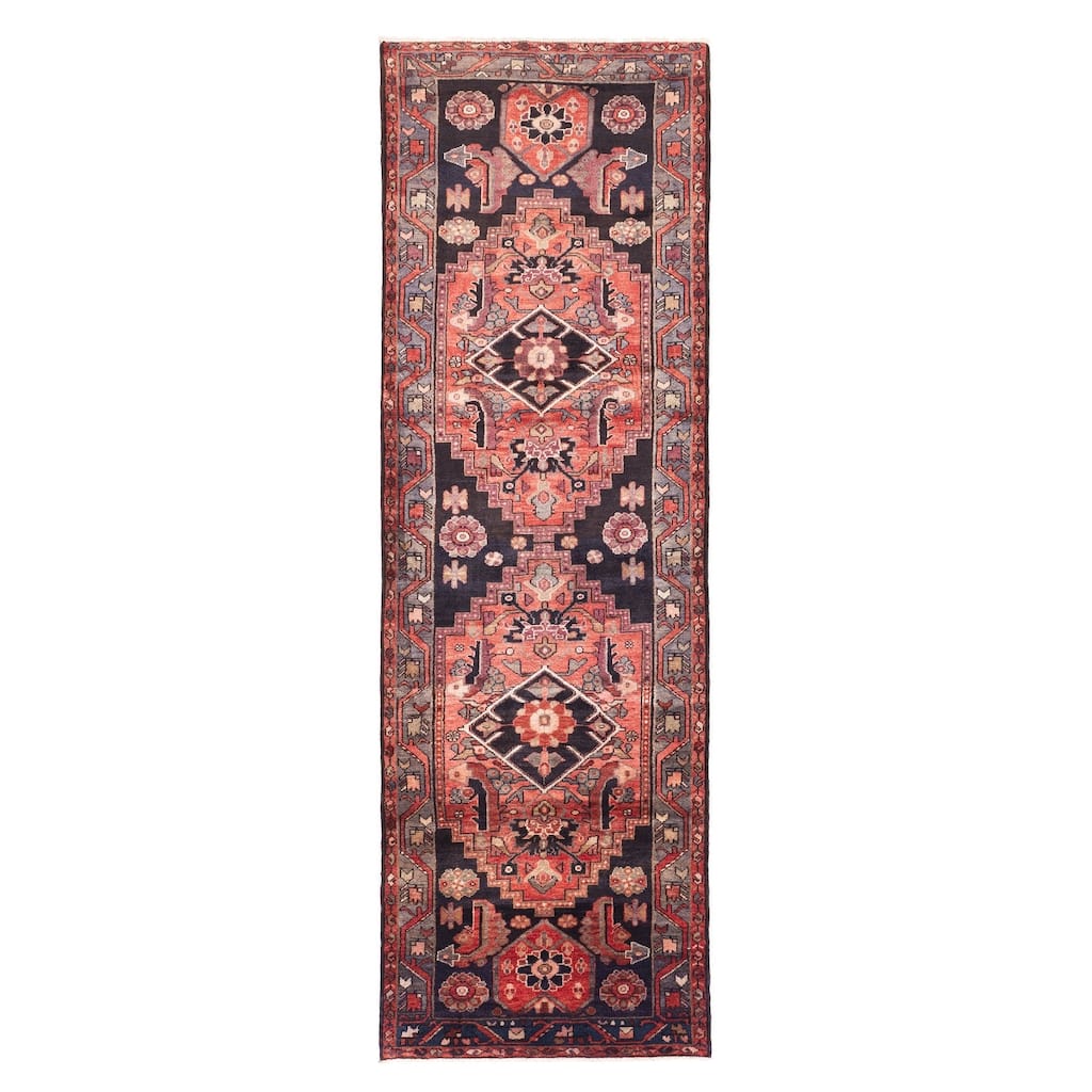 ECARPETGALLERY Hand-knotted Anatolian Vintage Black, Light Red Wool Rug - 3'5 x 10'6