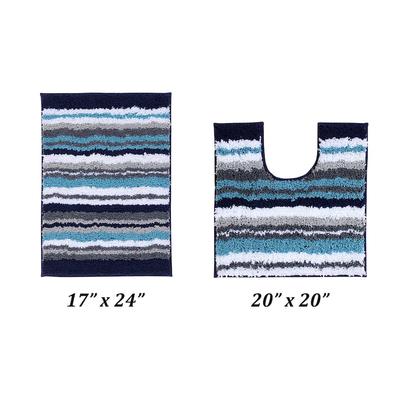 Better Trends Bath Rug 100% Polyester Super Absorbent Anti-Skid TPR Backing Bathroom Rug For Shower,Sink Mats Griffie Collection - 2 Piece Set (17" x 24" | 20" x 20") - Blue