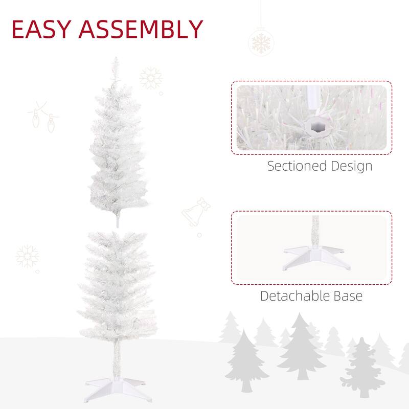 White Plastic Steel 5ft LED Pencil Christmas Tree with 150 Lights - Dia. 18" x 60" H