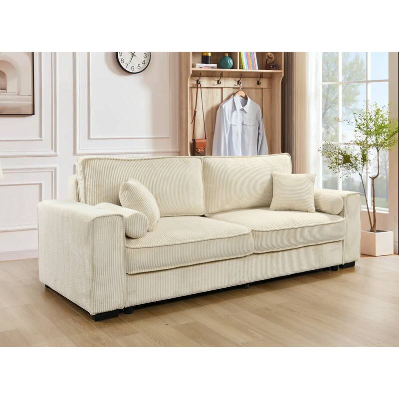 Roomfitters Large Sofa Bed with Storage, Modern 3 Seater Couch Furniture, Upholstered Back Sofa for Small Spaces - Beige