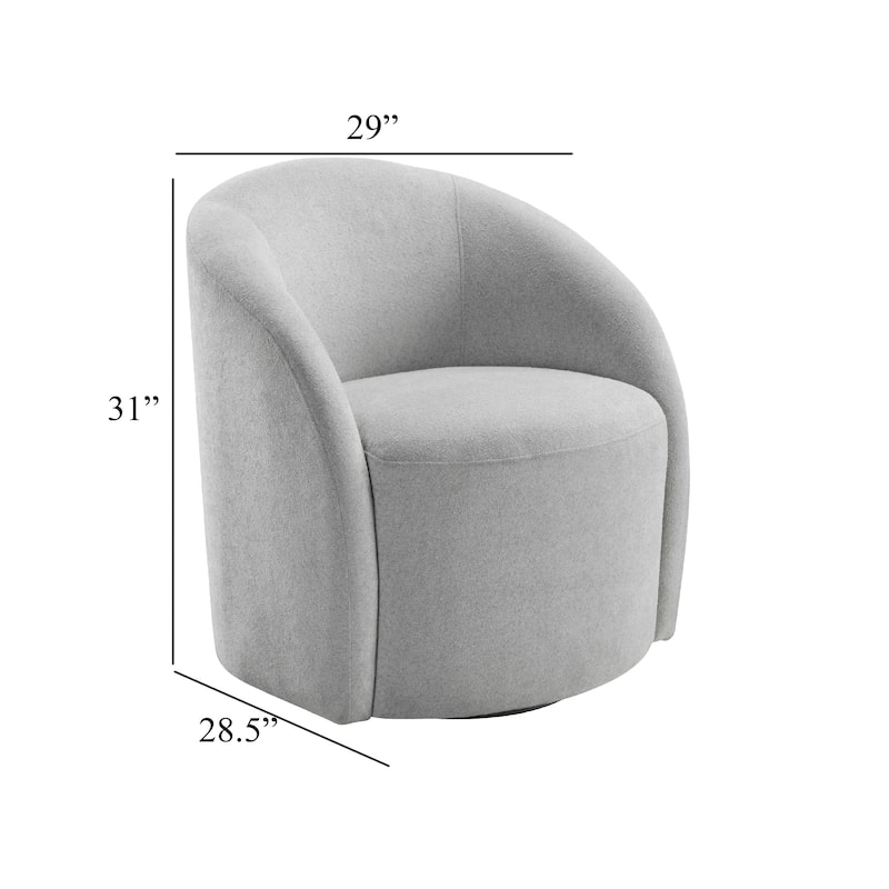 Saho Swivel Accent Chair, Barrel Style, Foam Padded, Light Gray Boucle